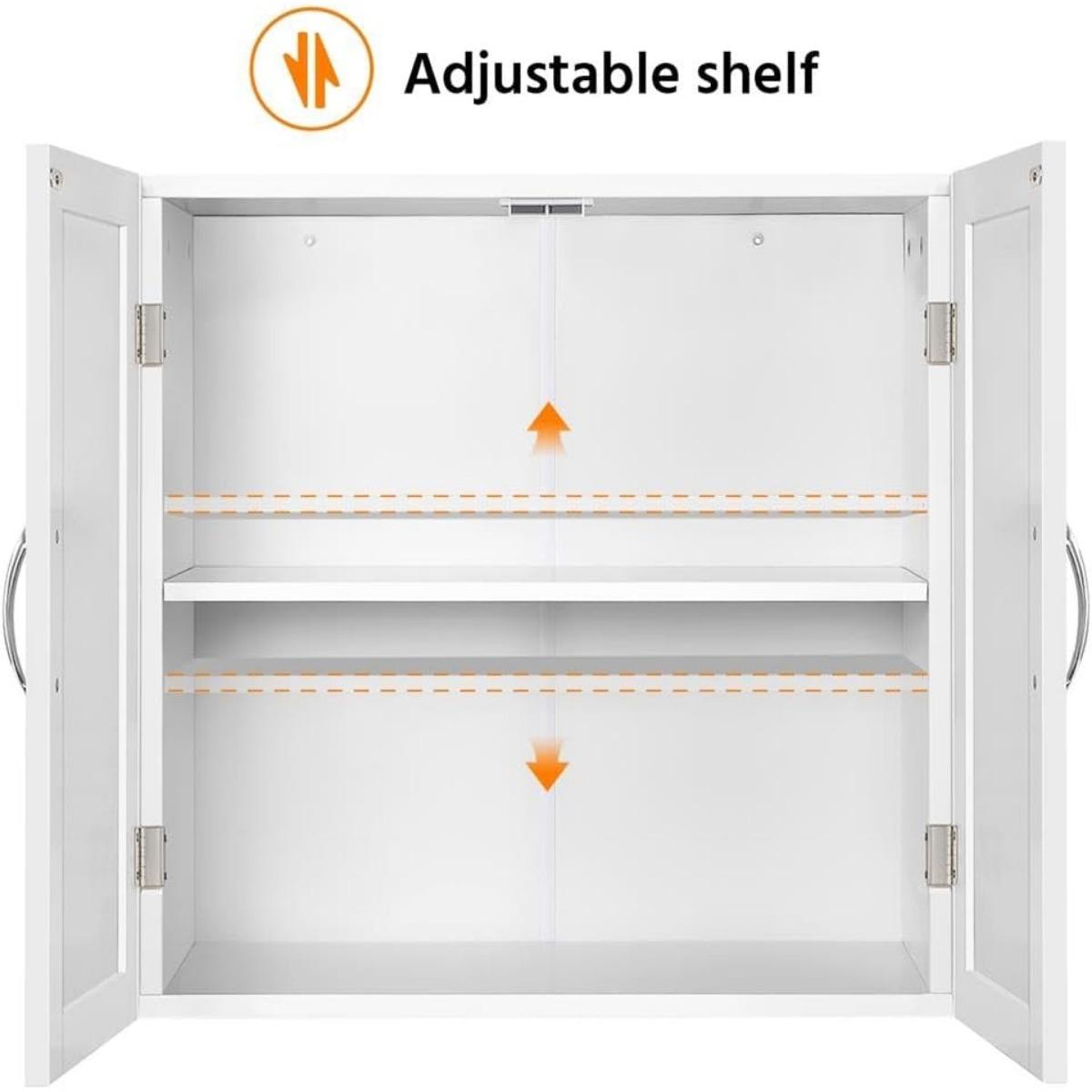 Bathroom Wall Cabinet, Kitchen Storage Cupboard Cabinet with 2 Doors, Wall Mount Storage Cabinet for Bathroom, Kitchen, Living Room, White
