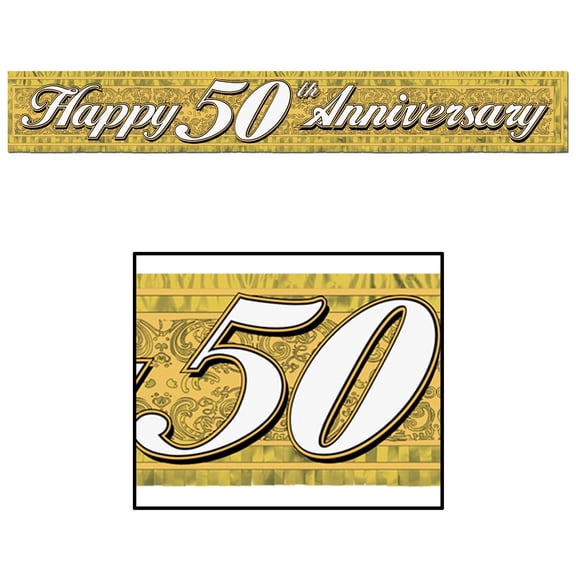 Beistle Club Pack of 12 Metallic "Happy 50th Anniversary" Fringed Banner Hanging Decorations 5'