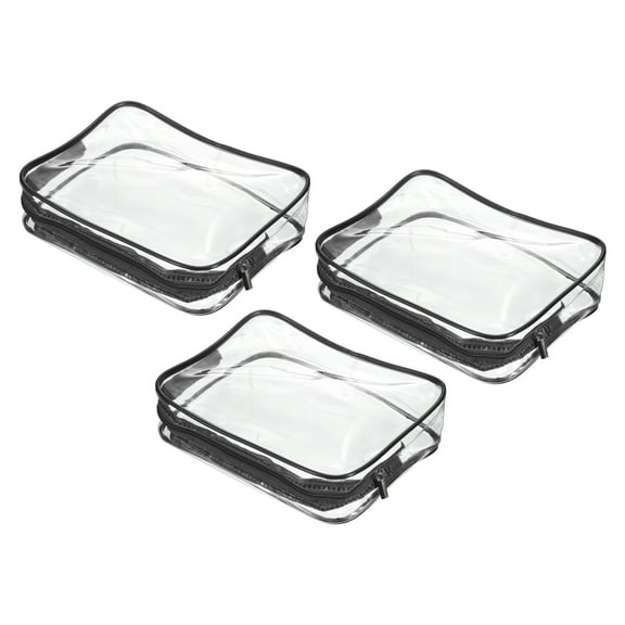 Uxcell S Size Clear Toiletry Bag Makeup Cosmetic Pouch with Zipper, Black 3 Pack