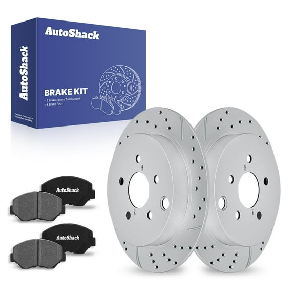 AutoShack 10.78" (273.8 mm) Rear Solid Drilled & Slotted Brake Rotors Coated   Ceramic Brake Pads | Replacement for 2014-2018 Subaru Forester | Silver Matte Finish | 6-PC Brake Kit | TurboGuard