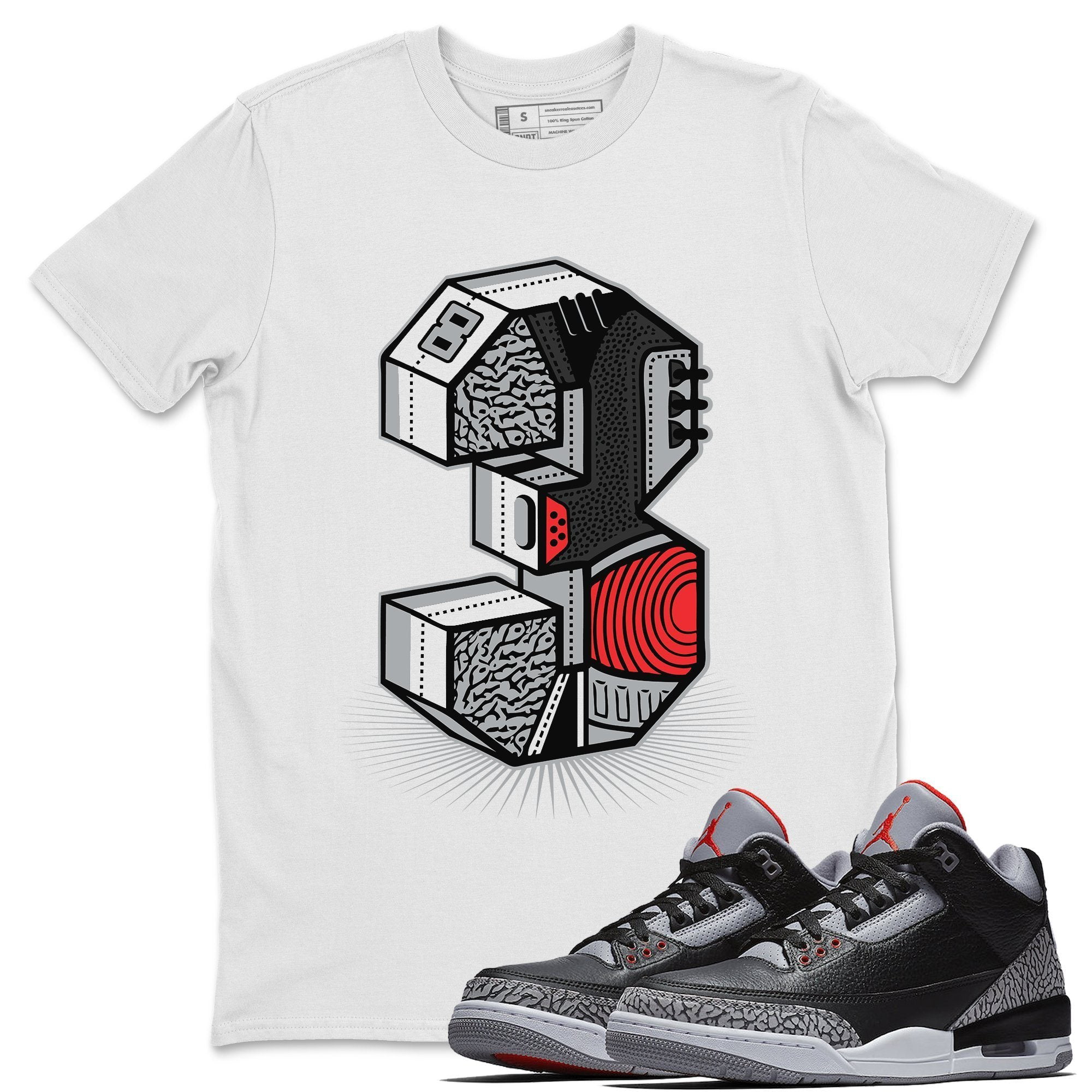 gård Kommunisme Bemyndige Three Statue White T-Shirt Jordan 3 Black Cement Sneaker Match Outfit - AJ3  Tee (White / Medium) - Walmart.com