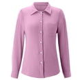 thumbnail image 5 of Dress Shirts for Women Long Sleeve Lapel Collar Button Down Crinkle Plain Business Casual Office Work Shirt Spring Blouse, 5 of 9