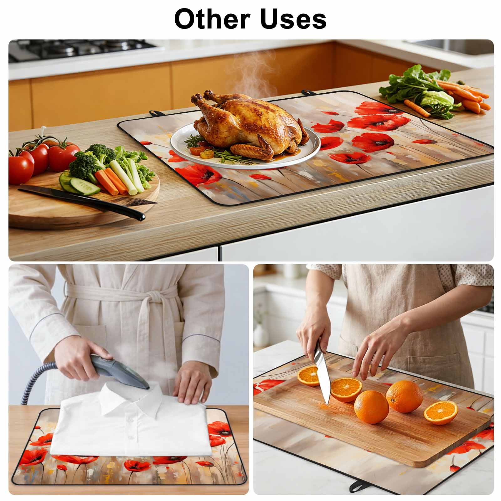 Red Spring Floral Stove Top Cover for Electric Stove, Heat-proof & Non Slip Glass Top Stove Cover Protector, Summer Botanical Watercolor Vintage Kitchen Flat Cooktop Rubber Mat 24x21 Inches