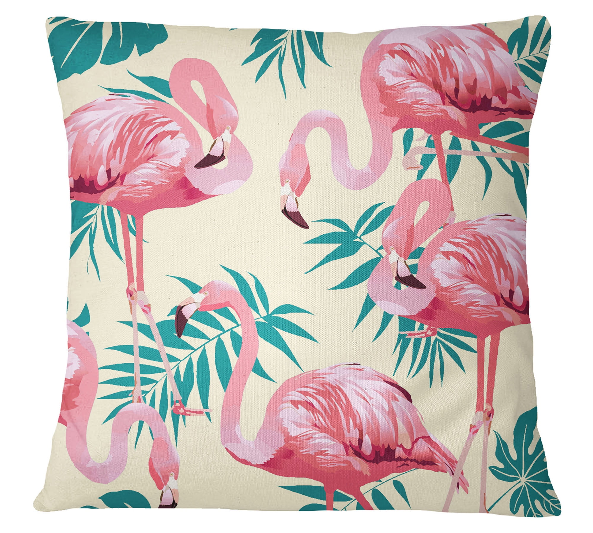 Chenille Cotton Flamingo Print Square 17 x 17 inch Cushion Cover Bed Pillowcase 