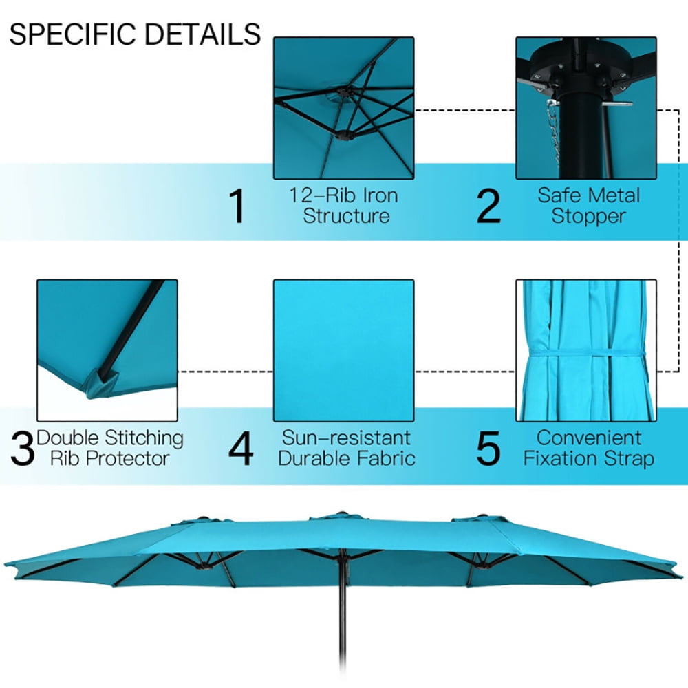 Aimee Lii 15 Feet Double-Sided Twin Patio Umbrella with Crank and Base, Sunbrella Patio Umbrellas, Turquoise