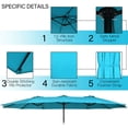 thumbnail image 6 of Canddidliike 15 Feet Double-Sided Twin Patio Umbrella with Crank and Base-Turquoise, Outdoor Table Umbrella, Yard Umbrella, Patio Umbrellas for Outdoor Patio Backyard Garden Lawn Sun Shade, 6 of 9