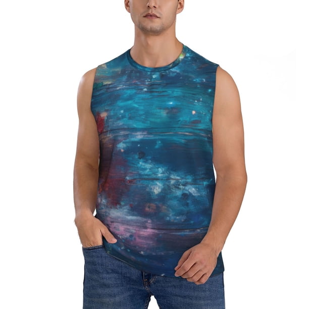 Fotbe Abstract Colorful Art Supplies Men's Camiseta sin Mangas Estampada para Hombres, Playera Casual para Gimnasio, Entrenamiento, Playa-Medium