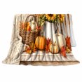 thumbnail image 2 of Autumn Harvest Pumpkin Sunflower Farmhouse Scene, Cozy Festive Scene, Warm Flannel Blanket for Ranch House and Living Room, Animal Lovers Thanksgiving Gift, Festive Home Decor, 2 of 9