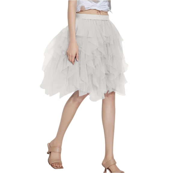 Short Vintage Petticoat Tulle Skirts for Women Short Fairy Skirt Tutu A-Line Mesh Layered Spring Skirts White One Size