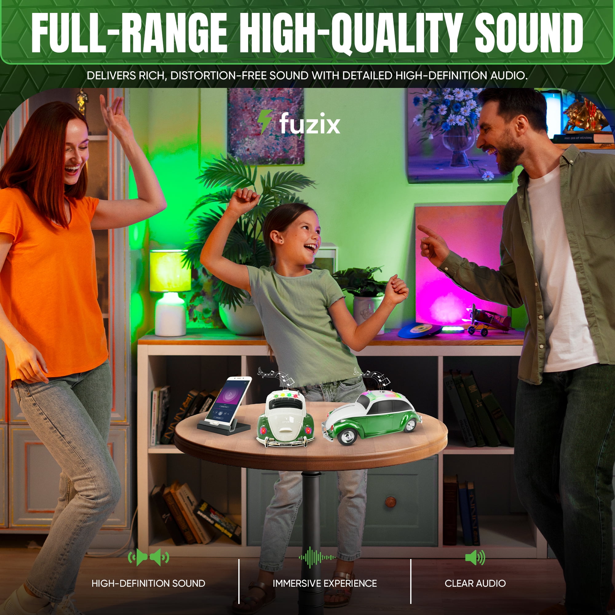 Fuzix WS-1958 Car Bluetooth Portable Speaker with LED AUX USB FM Rechargeable