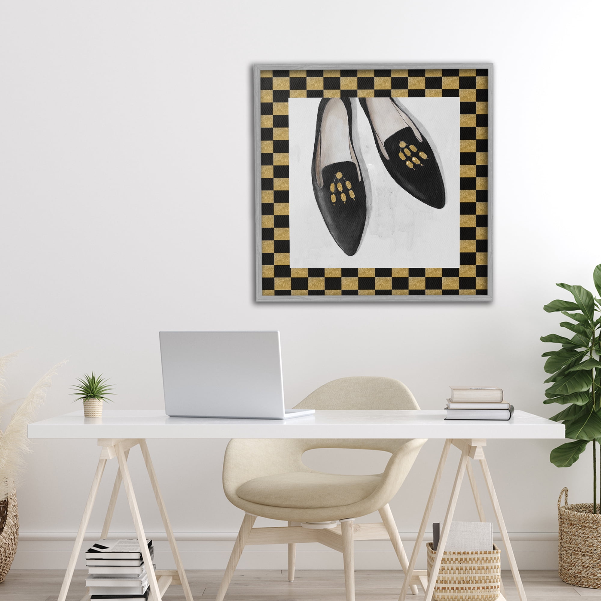 Stupell Industries Luxe Black Flats Gray Framed Giclee Art, design by Lorenzo Collective