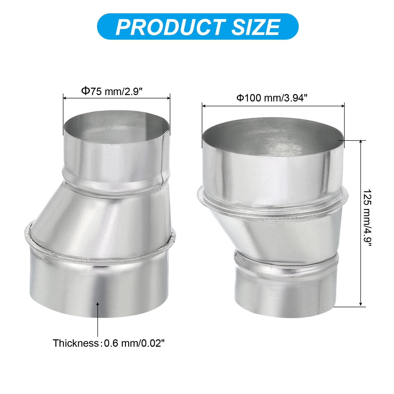 Uxcell 4" to 3" Eccentric Duct Reducer, 1Pcs Galvanized Iron Ducting Connector Round Air Duct Adapter Pipe Fitting