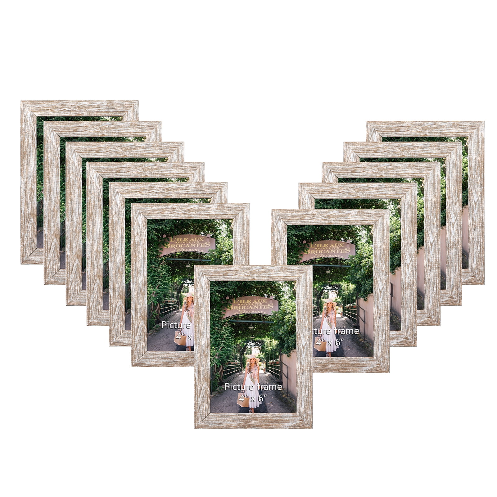 12 Pack Distressed 4x6 Picture Frame, Rustic Beige Grain 4 by 6 Photo Frames for Wall or Tabletop Display