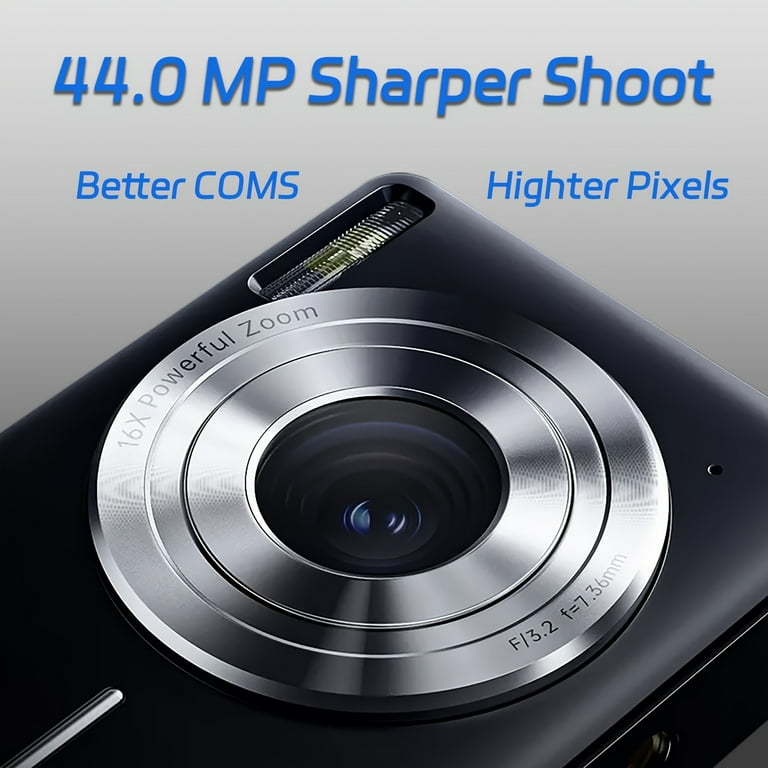 CAMKORY 44MP FHD 1080p Digital Camera with 32G Card Battery Camera Easy Portable 16x Digital Zoom for Kids Teenagers Students Seniors Beginners (Black