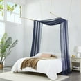 thumbnail image 3 of WARM HOME DESIGNS Set of 2 White & N Blue Queen Canopy Bed Curtains in 55 x 216 Inch Size. BE White & N Blue 216, 3 of 6