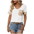 thumbnail image 3 of Laqbezok Women V-Neck Sequin Pocket Short Sleeve T-Shirt, Patchwork Casual Loose Top, Sparkly Fashion Outfit, 3 of 5