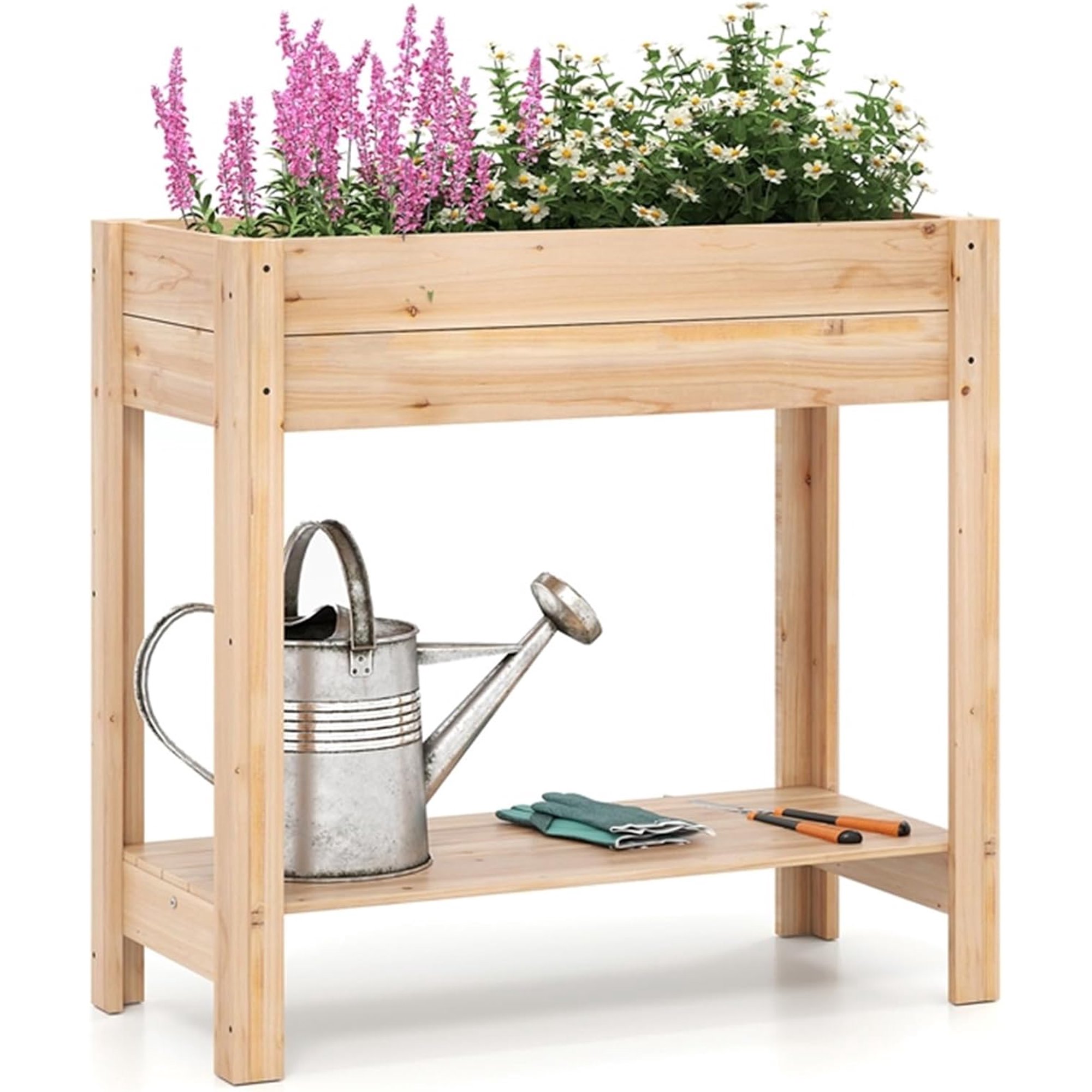 SolaceHue Wood Raised Garden Bed w/Lower Shelf Planter Box with Legs for Flower Herb Vegetable Fruit Indoor Outdoor Elevated Raised Beds for Gardening Backyard Patio Balcony
