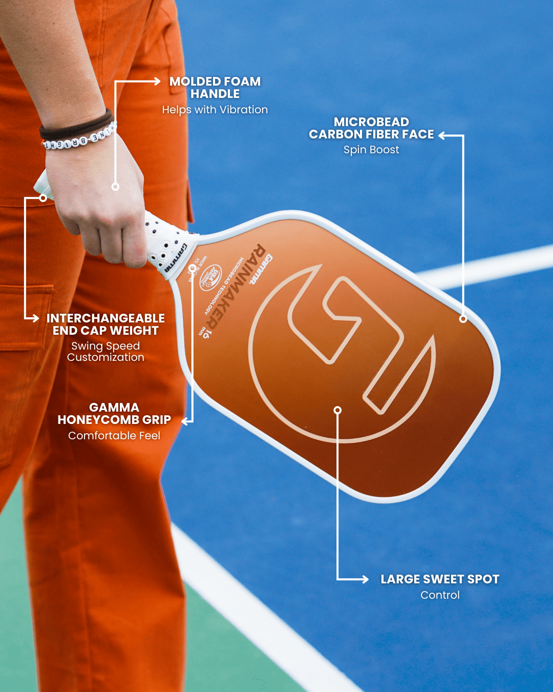 GAMMA Rainmaker 16 Microbead Pickleball Paddle - Orange