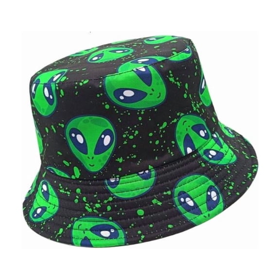 Sun Protective Polyester Hat Alien Print Compact Foldable Headwear For Summer Adventures Kids Adults