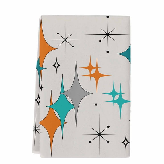 Dish Towels, Mid Century Modern Absorbent Kitchen Towels 1 PC, Orange Blue Gray Microfiber Hand Towels Dish Cloths Tea Towels for Home  Bathroom,18X28-Inch,