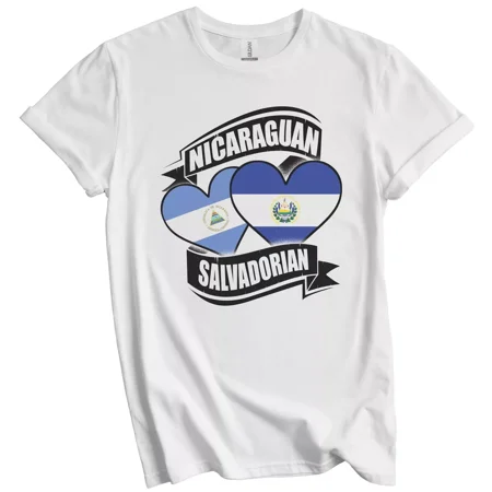 Gildan Nicaraguan Salvadorian Hearts Nicaragua El Salvador Flags T-Shirt Gift For Men Women Unisex Tee