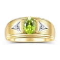 thumbnail image 1 of RYLOS Men's Rings Yellow Gold Plated Silver Classic 8X6MM Oval Gemstone &  Diamond Ring Peridot August Birthstone Rings For Man Silver Rings Size 13, 1 of 7