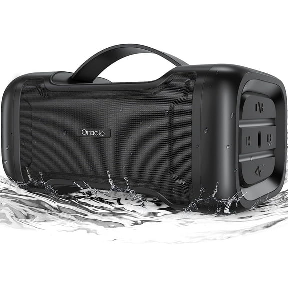 Oraolo Bluetooth Speaker with Deep Bass Basser Portable Speakers Wireless Stereo Sound, IPX6 Waterproof, TF/SD Card, AUX-in, USB Input, Built-in Mic, 24H Playtime for Home Party Outdoor Beach Pool