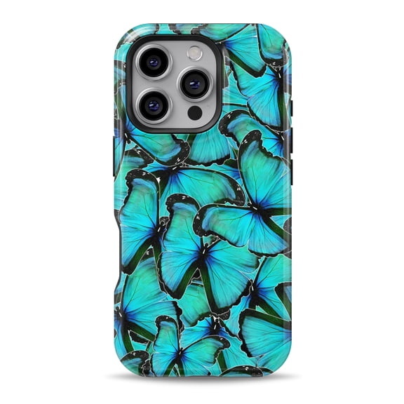 DesignSkinz Scratch-Resistant Hard Slim Case Compatible with iPhone 16 (Compatible with MagSafe) - Turquoise Butterfly Bundle
