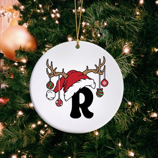 Fiudx Liquidación navideña Adorno con nombre y letra Adorno con inicial familiar Adorno personalizado Adorno navideño con nombre y familia Regalo de Navidad