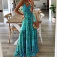 thumbnail image 4 of Red Women Bohemian V-Neck High Waist Floral Print Maxi Dress With Spaghetti Straps For Summer Beach Party, 4 of 8