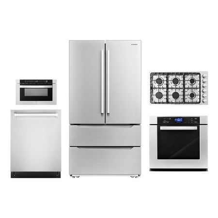 5 Piece Kitchen Package With 36  Gas Cooktop 24  Built-in Fully Integrated Dishwasher 30  Single Electric Wall Oven 24  Built-In Microwave Drawer & French Door Refrigerator