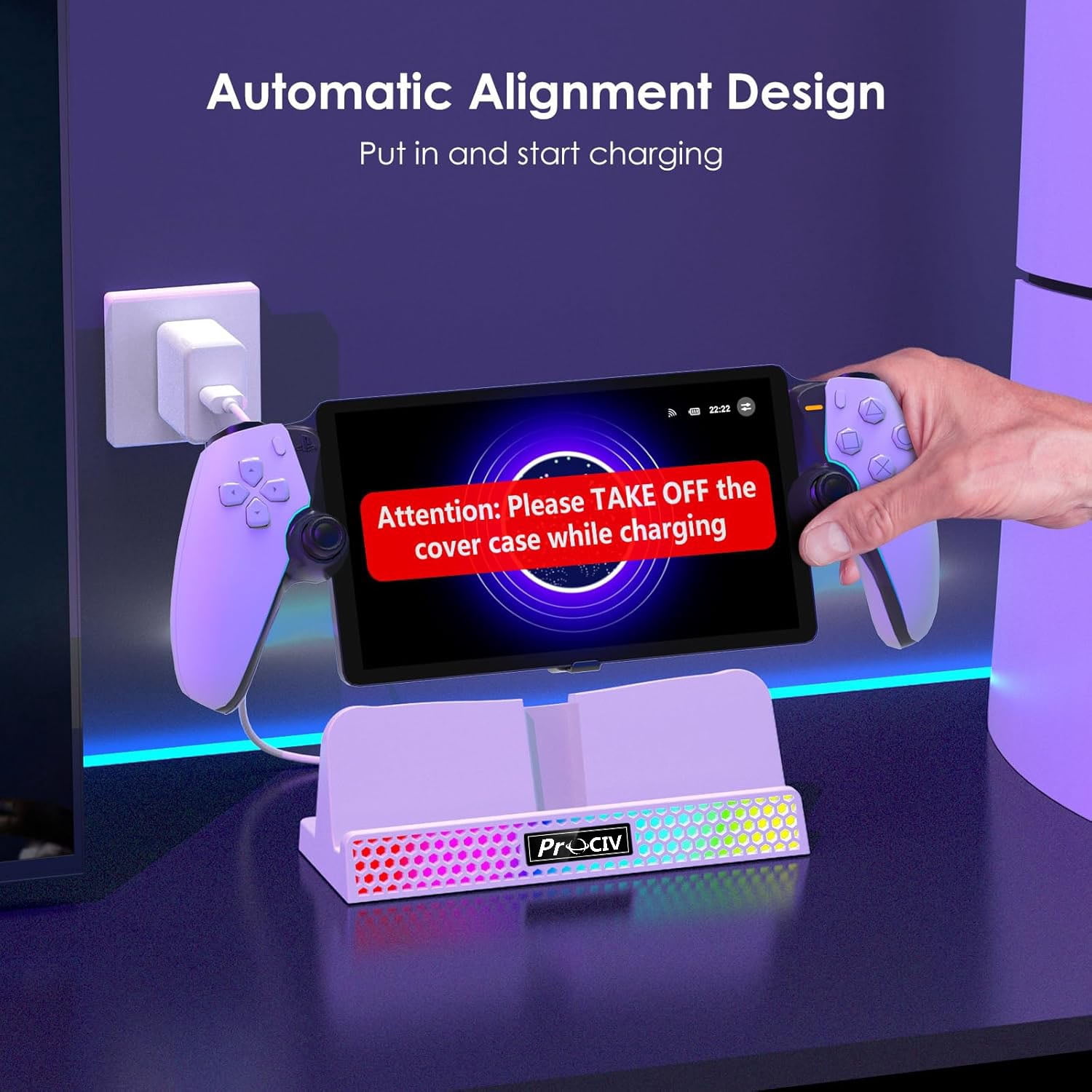 Charging Dock for PlayStation Portal, 3 in 1 Charging Stand for PS5 Portal with 14 RGB Light and 4.9ft USB C Charging Cable, Portable Charger Accessories for PlayStation Portal Remote Player(White)