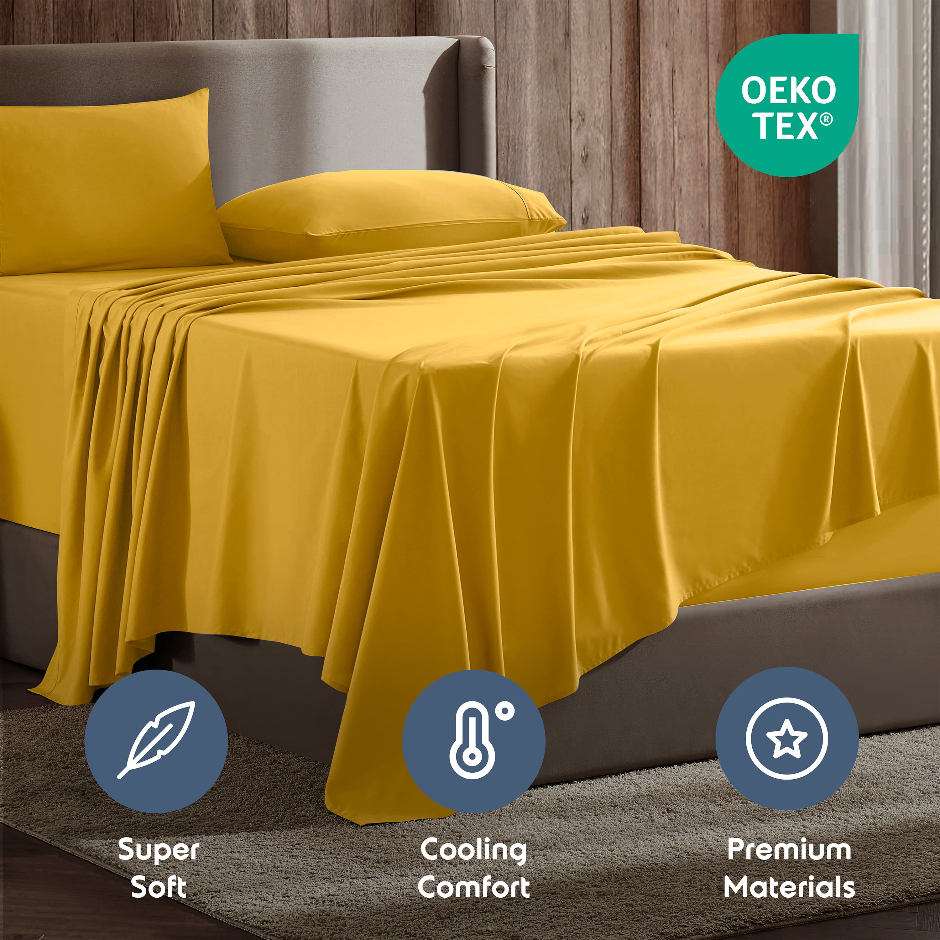 Lammaloe Split King Sheets Set, Hotel Style Deep Pocket 5 Piece Bed Sheets, Luxury Soft Microfiber Sheet Sets, Yellow