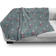 thumbnail image 3 of Flamingo Soft Flannel Fleece Throw Blanket, Flamingos with Exotic Hawaiian Leaves Flowers on Striped Vintage Background, Cozy Plush for Indoor and Outdoor Use, 50" x 70", Green Pink A1, 3 of 5