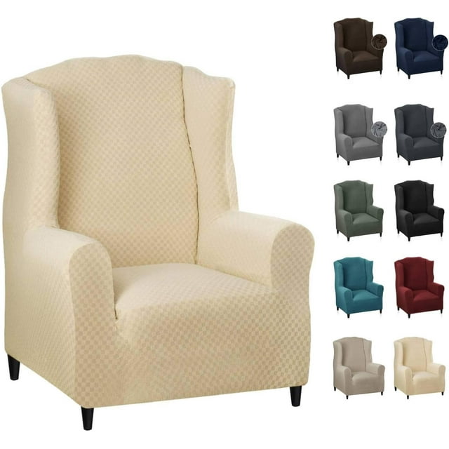 Wingback Chair Covers Piece Stretch Wing Chair Covers Soft Thick Wingback Armchair Slipcover High Back Furniture Protector Washable Dark