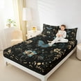thumbnail image 4 of jejeloiu Chic Blue Moth Queen Sheet Sets,Vintage Country Floral Flat Sheet,Gold Boho Snake Queen Fitted Sheet For Teens,Microfiber Bedroom Decor,4-Piece, 4 of 7