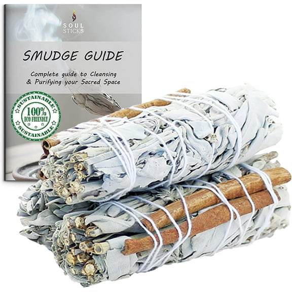 3 Pack Mixed White Sage and Cinnamon Smudge Sticks | Grown in California Smudge Bundles with Herbs Smudge Guide Included