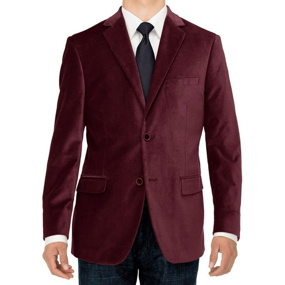 LN LUCIANO NATAZZI Mens Two Button Velvet Blazer Working Buttonholes Suit Jacket Burgundy