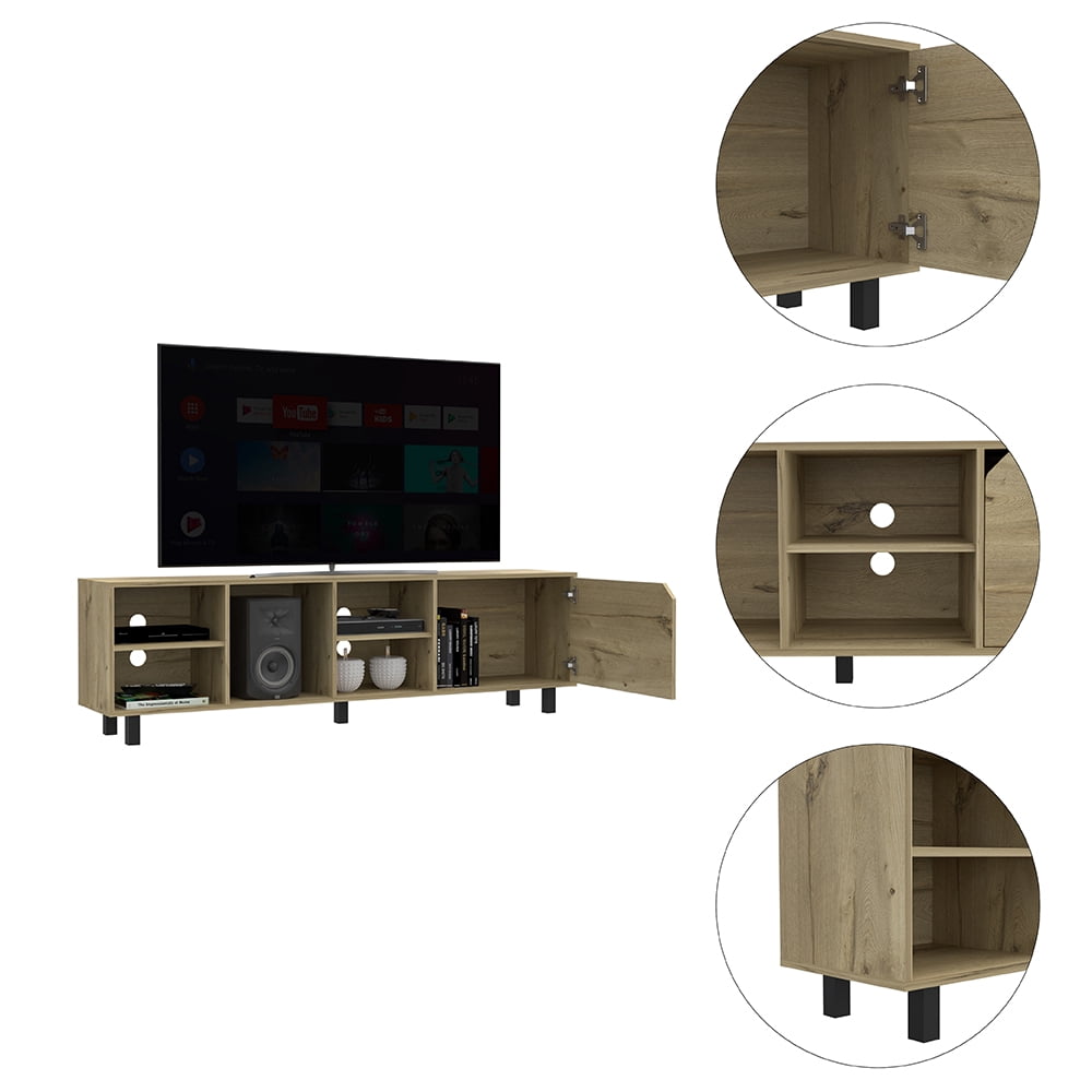 Aukfa Modern TV Stand for TVs Up to 75", TV Console table with Glass Doors, Brown