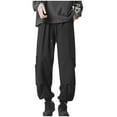 thumbnail image 2 of Handshe Men's Casual Solid Color Tactical Cargo Pants with Loose Fit Multiple Pockets Drawstring Tapered Leg Functional Outdoor Design,Plus Size, 2 of 8