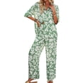thumbnail image 2 of Womens Summer Print 2 Piece Pajama Sets Short Sleeve Button Down Outfit Long Pants Sleepwear Set Green M, 2 of 9