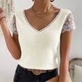 thumbnail image 2 of HAPIMO Women's Trendy Raglan Lace Pullover Short Sleeve V Neck Shirts Casual Relaxed Workout Blouses for Teen Girls Solid Color Splicing Summer Tees White M, 2 of 8