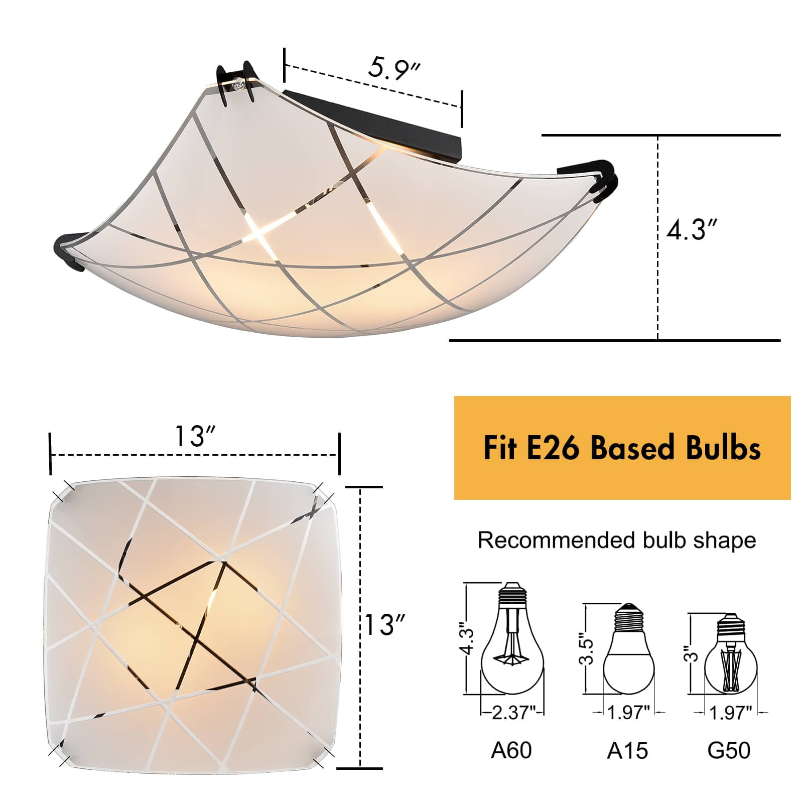 Claxy 13" 2-Light Black Flush Mount Ceiling Light with Frosted Glass Shade