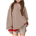 thumbnail image 2 of NAISIBABY Big Girls Pullover Sweatshirts, Long Sleeve Casual Fashion Striped Kids Loose Tops Red, 2 of 3