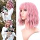 thumbnail image 1 of Pelucas cortas de color rosa púrpura para mujer, peluca sintética ondulada rizada hasta los hombros para cosplay para niñas, pelucas coloridas de uso diario (12, rosa púrpura), 1 of 5