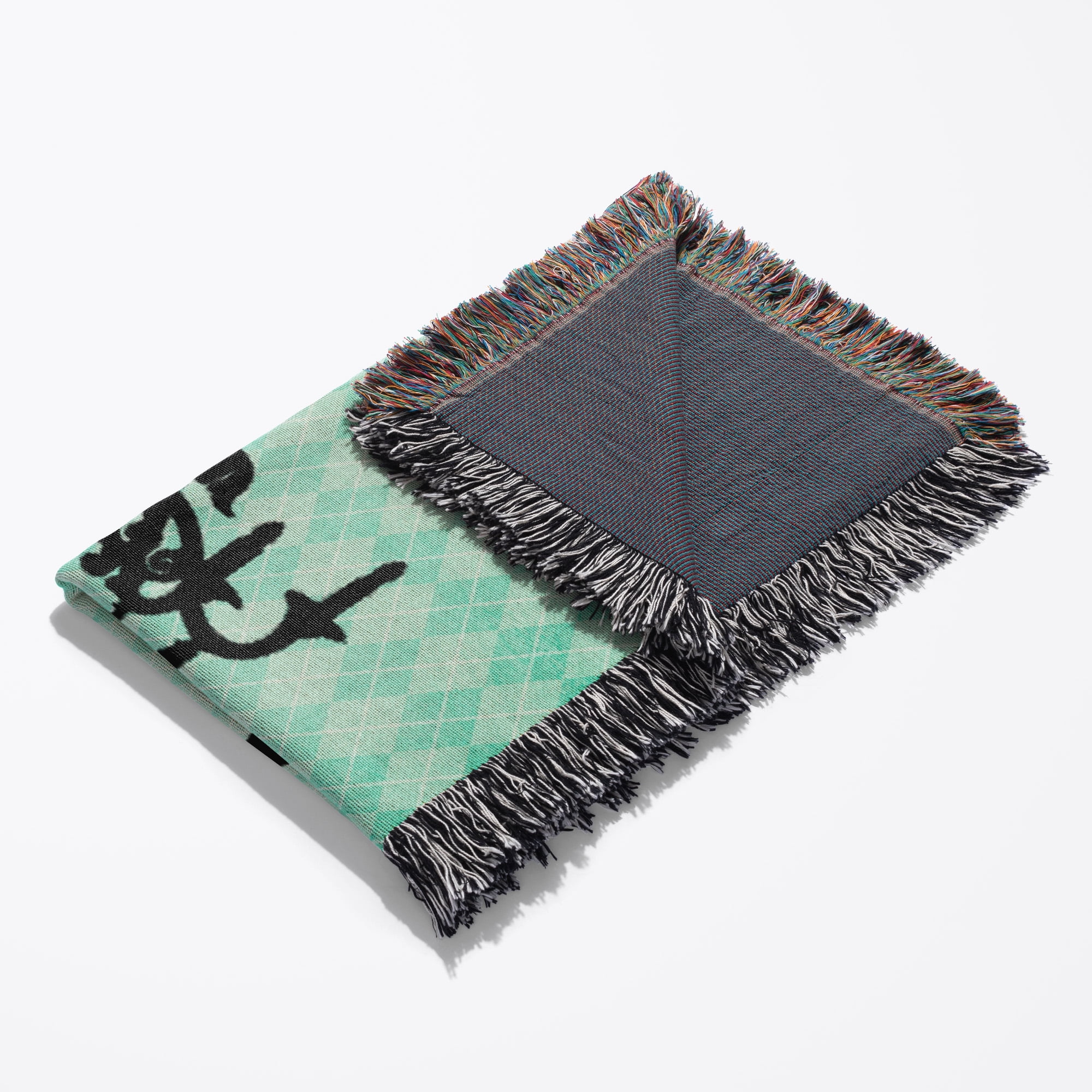 Black Chandelier Against A Turquoise Diamond Background, Woven Blanket
