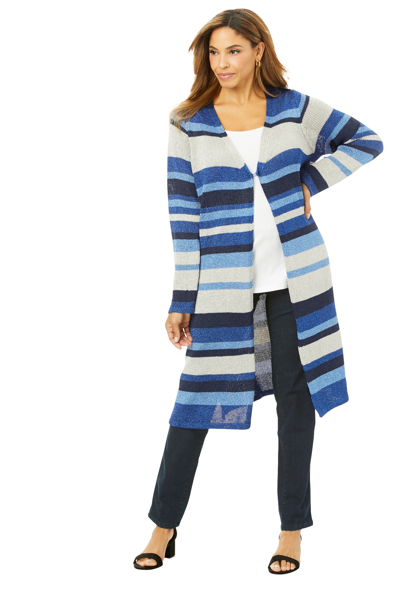 metallic duster cardigan