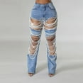 thumbnail image 4 of WTOBBY Women's Broken Hole Heavy Industry Nail Bead Stretch Denim Pants, Edgy and Trendy Jeans for a Bold Look, Unique Design with Embellished Details,Blue 3XL, 4 of 6