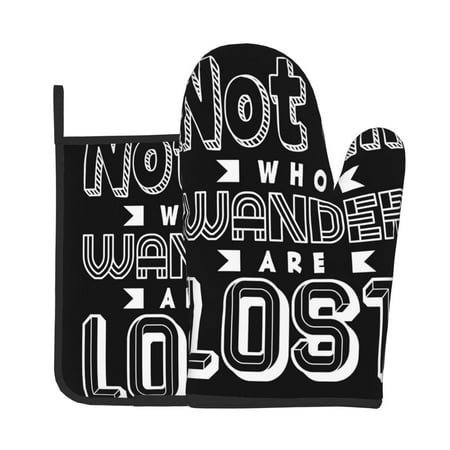 

Lukts Not All Who Wander Are Lost 2 Print Kitchen Heat-Resistant Gloves and Spacers 2pcs Set Suitable for Baking and Cooking