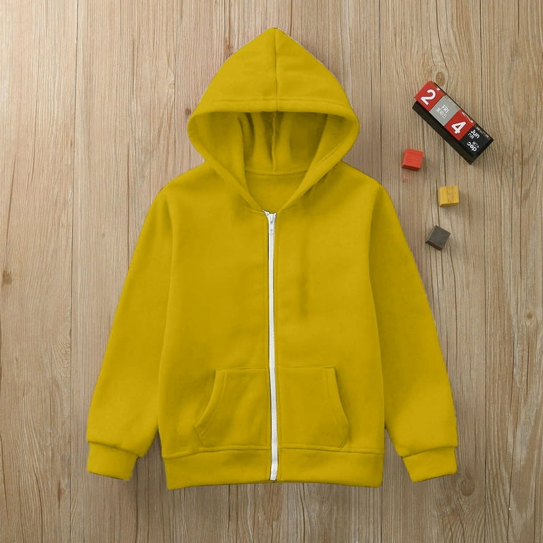 Boys Hoodies Yellow Zipper Hoodies Long Sleeve Pullover Hoodie